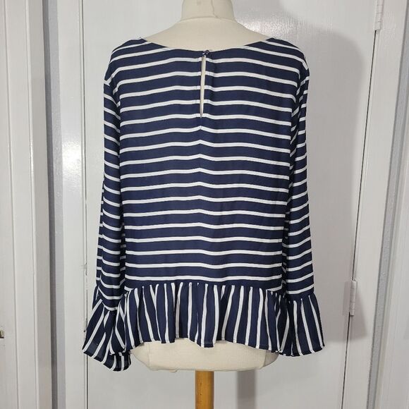 A.n.a Navy Stripe Peplum Hem Blouse With Ruffles Size XL NWT - Picture 4 of 11